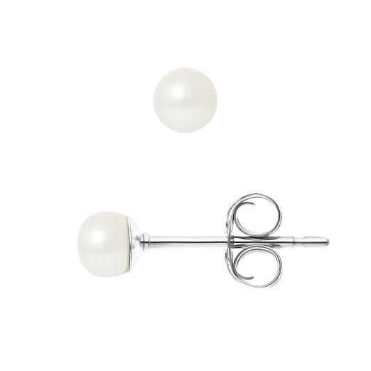 PERLINEA - Boucles d'Oreilles - Perles de Culture d'Eau Douce Bouton 4-5 mm Blanc