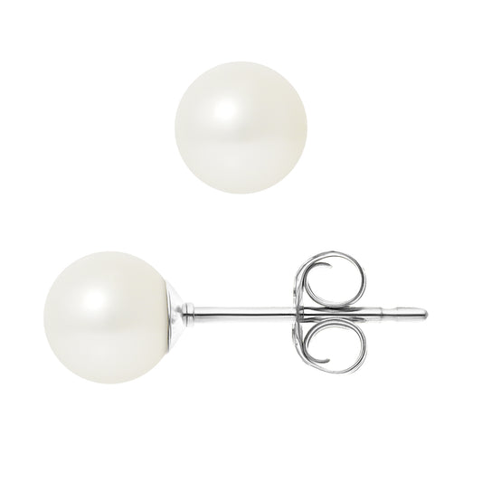 PERLINEA - Boucles d'Oreilles - Perles de Culture d'Eau Douce Ronde 6-7  mm Blanc