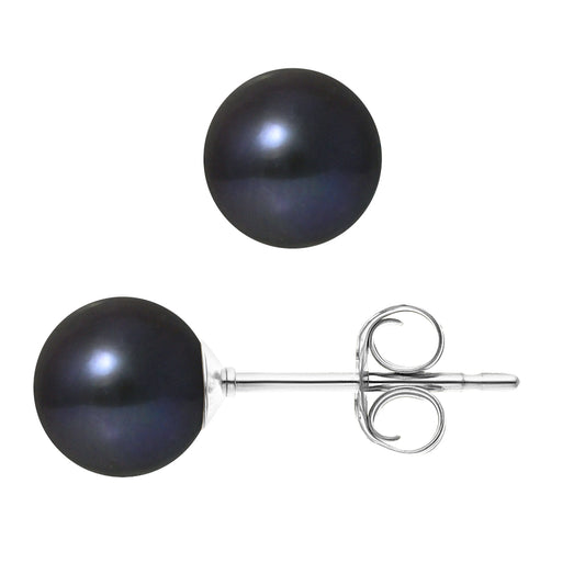 PERLINEA - Boucles d'Oreilles - Perles de Culture d'Eau Douce Ronde 7-8 mm Black Tahiti