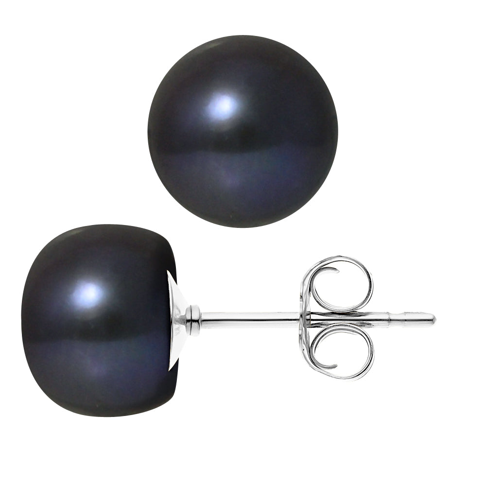 PERLINEA - Boucles d'Oreilles - Perles de Culture d'Eau Douce - Diamètre 9-10 mm Black Tahiti