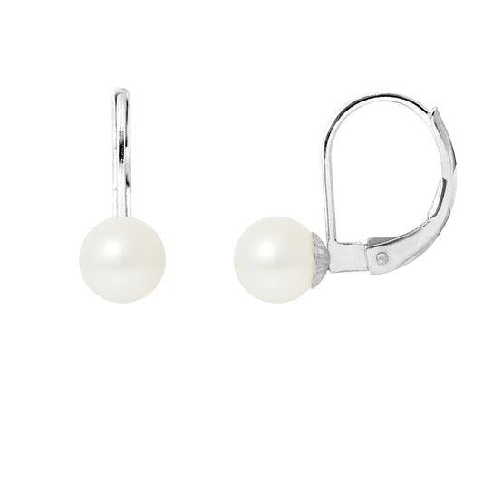 PERLINEA - Boucles d'Oreilles - Perles de Culture d'Eau Douce - Diamètre 6-7 mm Blanc