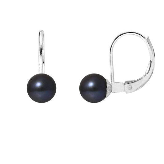 PERLINEA - Boucles d'Oreilles - Perles de Culture d'Eau Douce - Diamètre 6-7 mm  Black Tahiti