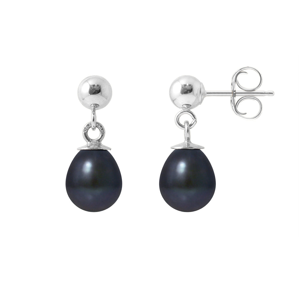 PERLINEA - Boucles d'Oreilles - Perles de Culture d'Eau Douce- Diamètre 6-7 mm Black Tahiti