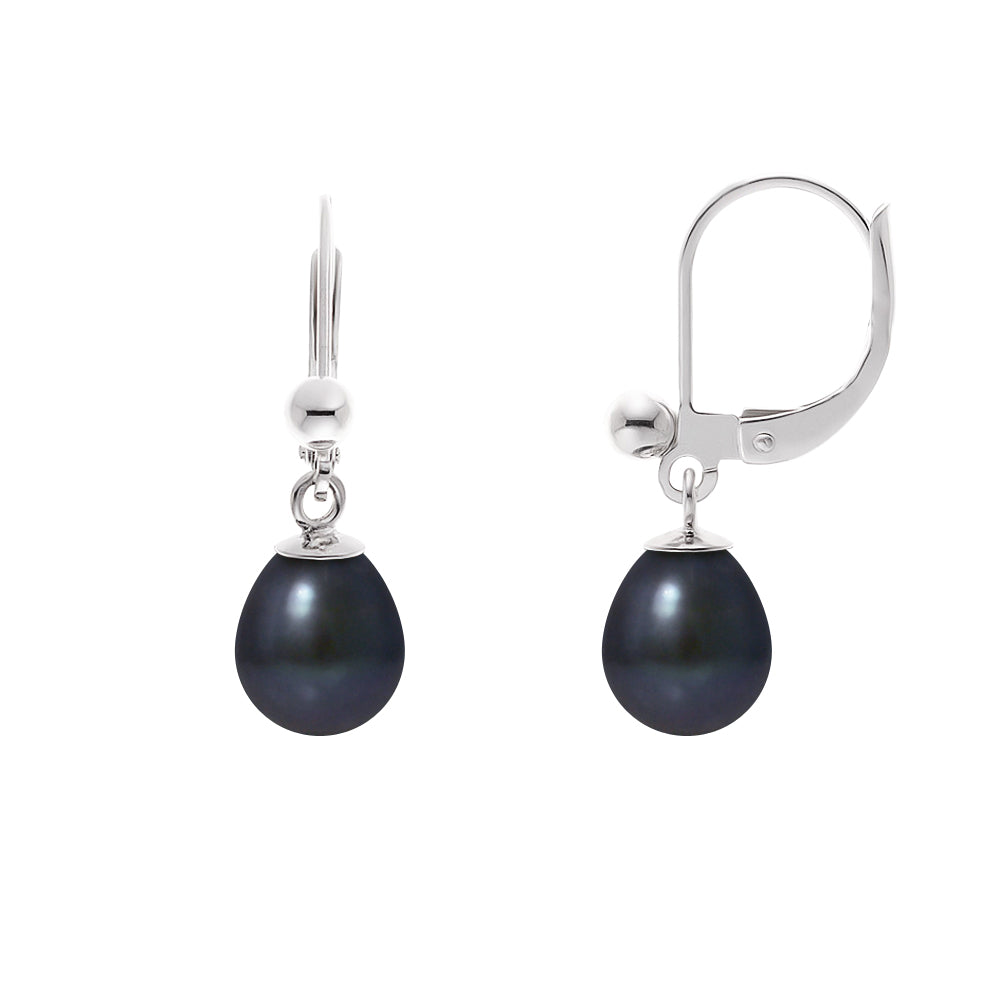 PERLINEA - Boucles d'Oreilles - Perles de Culture d'Eau Douce - Diamètre 7-8 mm Black Tahiti