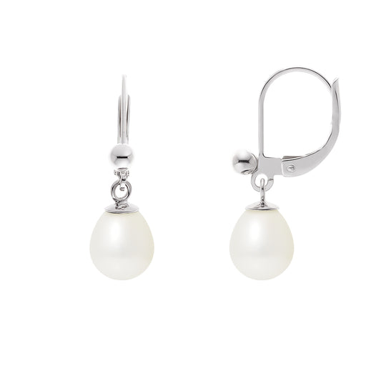 PERLINEA - Boucles d'Oreilles - Perles de Culture d'Eau Douce - Diamètre 7-8 mm Blanc