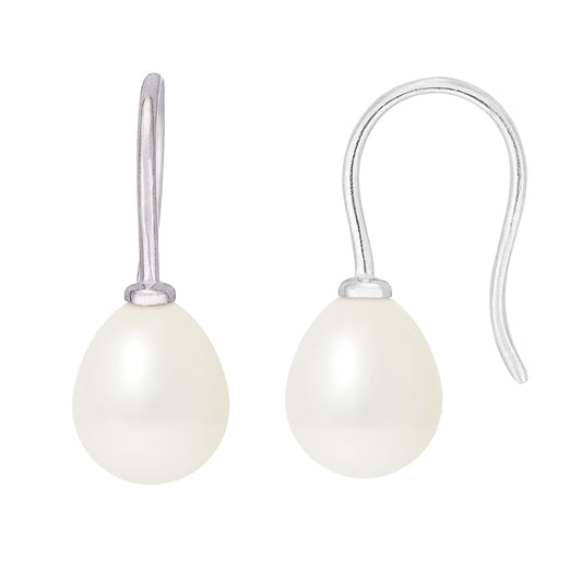 PERLINEA - Boucles d'Oreilles - Perles de Culture d'Eau Douce Poire 7-7,5 mm Blanc