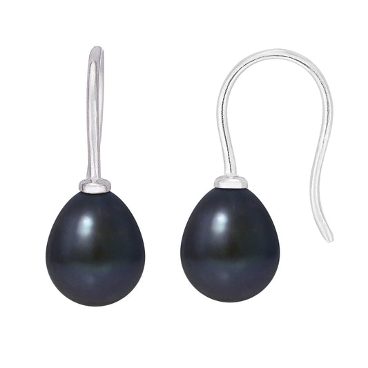 PERLINEA - Boucles d'Oreilles - Perles de Culture d'Eau Douce Bouton 7-8 mm Black Tahiti