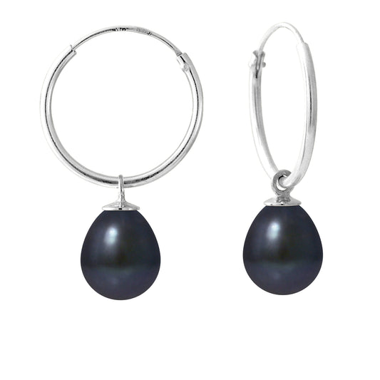 PERLINEA - Boucles d'Oreilles - Perles de Culture d'Eau Douce - Diamètre 8-9 mm Black Tahiti