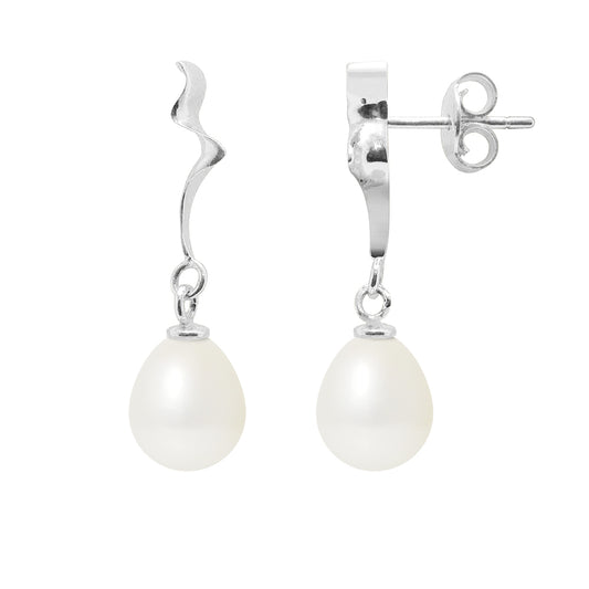 PERLINEA - Boucles d'Oreilles - Perles de Culture d'Eau Douce Bouton 8-9 mm Blanc