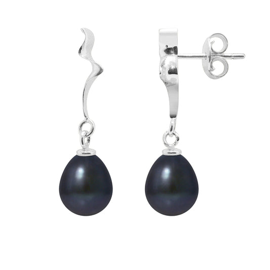 PERLINEA - Boucles d'Oreilles - Perles de Culture d'Eau Douce Bouton 8-9 mm Black Tahiti