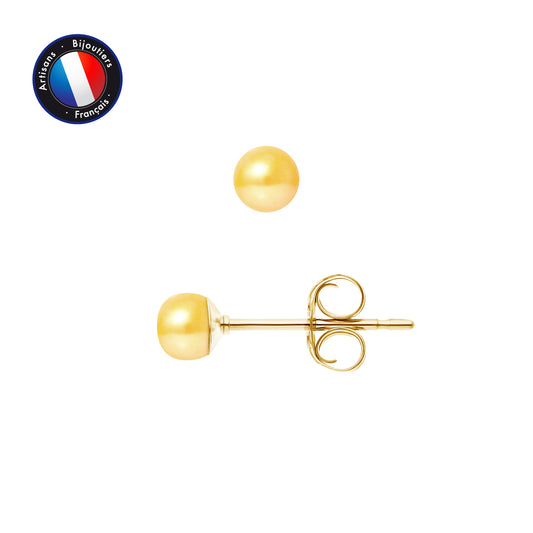 PERLINEA - Boucles d'Oreilles - Perles de Culture d'Eau Douce Bouton 4-5 mm Gold - Or Jaune