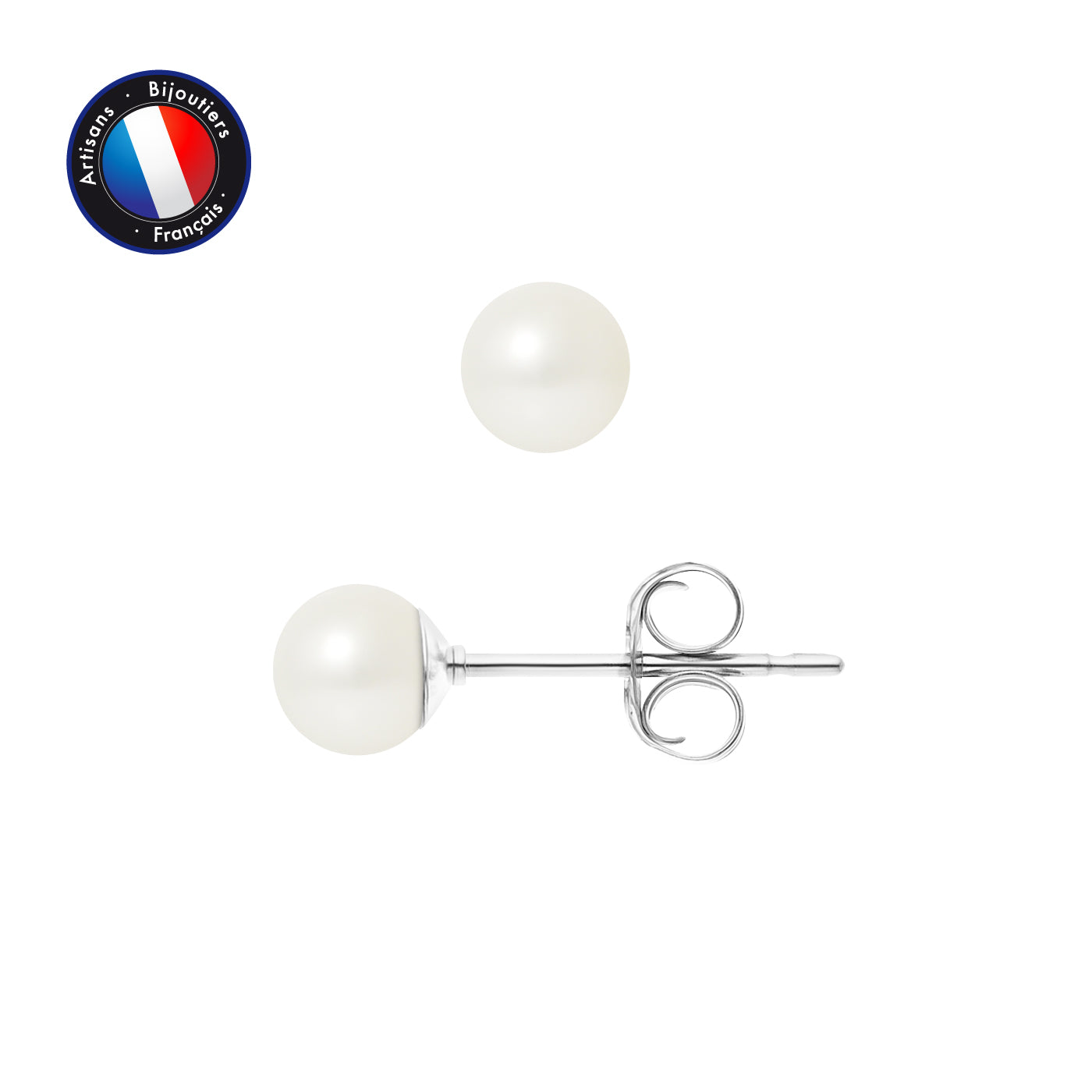 PERLINEA - Boucles d'Oreilles - Perles de Culture d'Eau Douce Ronde 5-6 mm Blanc - Or Blanc