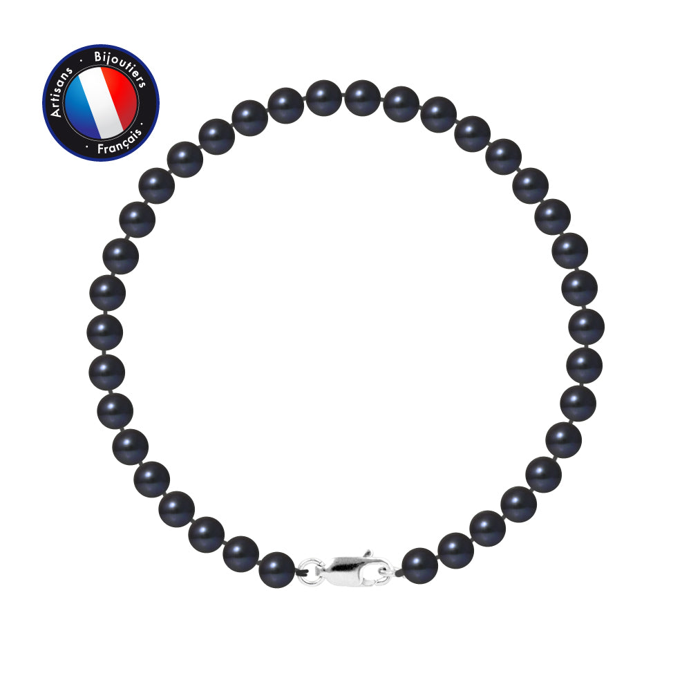 PERLINEA - Bracelet - Perles de Culture Ronde 5-6 mm Black Tahiti - Or Blanc