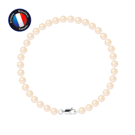 PERLINEA - Bracelet - Perles de Culture Ronde 5-6 mm Rose - Or Blanc