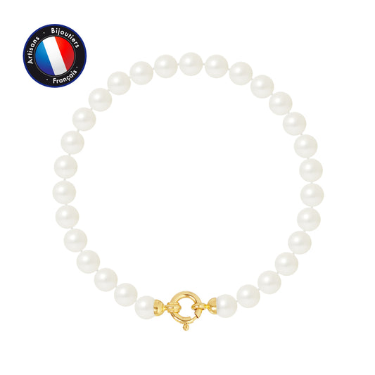 PERLINEA - Bracelet - Perles de Culture Ronde 6-7  mm Blanc - Or Jaune