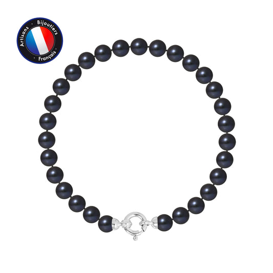 PERLINEA - Bracelet - Perles de Culture Ronde 6-7  mm Black Tahiti - Or Blanc