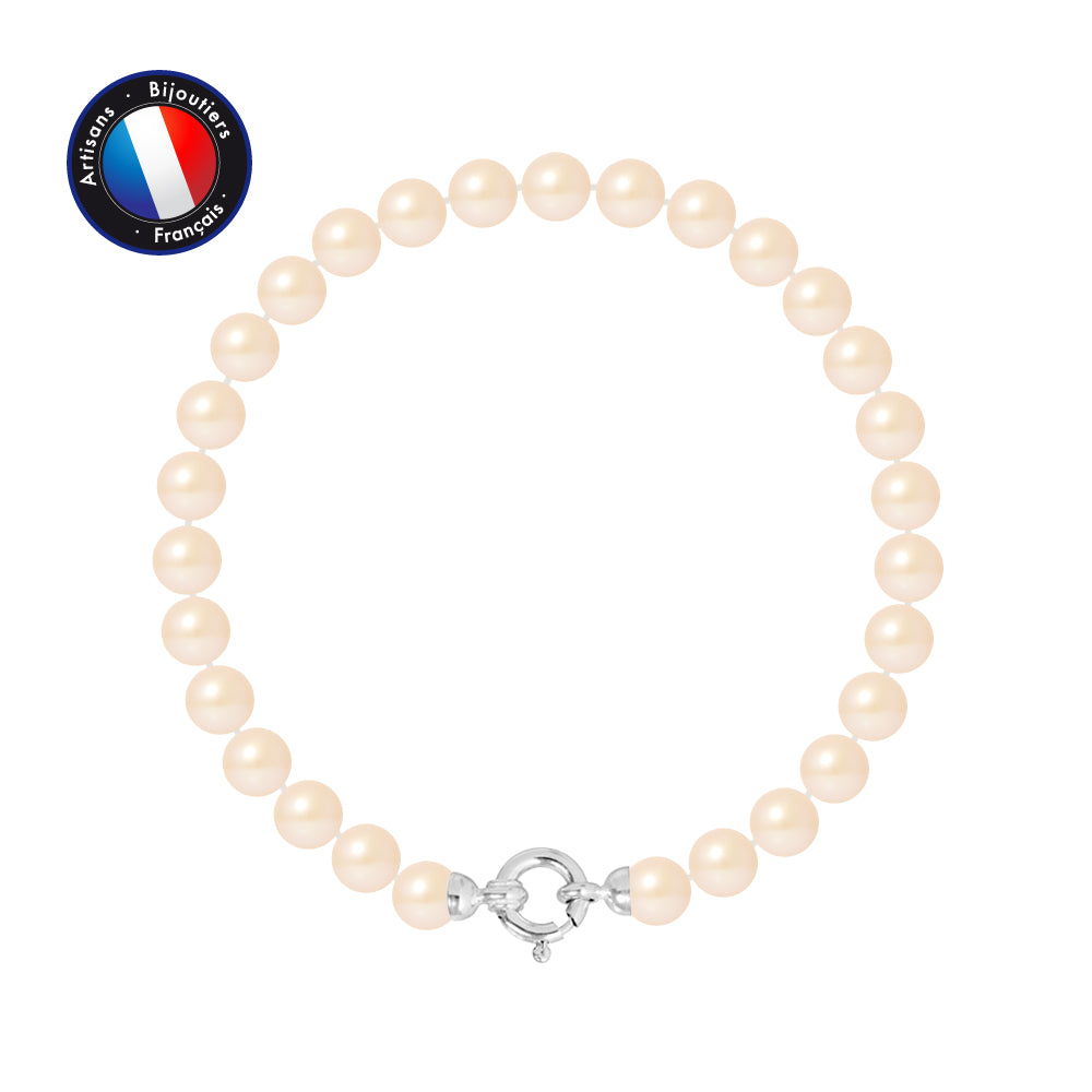 PERLINEA - Bracelet - Perles de Culture Ronde 6-7  mm Rose - Or Blanc