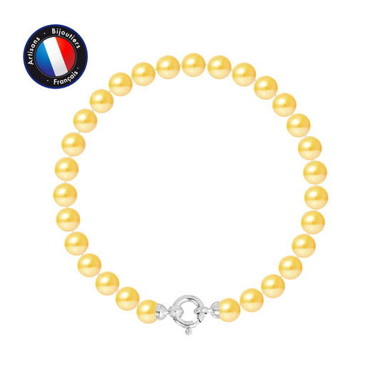 PERLINEA - Bracelet - Perles de Culture Ronde 6-7  mm Gold - Or Blanc