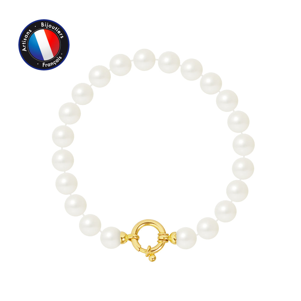 PERLINEA - Bracelet - Perles de Culture Ronde 7-8 mm Blanc - Or Jaune