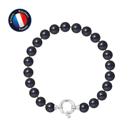 PERLINEA - Bracelet - Perles de Culture Ronde 7-8 mm Black Tahiti - Or Blanc