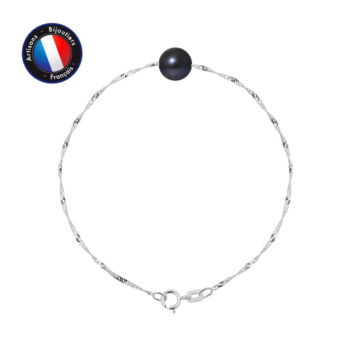 PERLINEA - Bracelet - Perle de Culture d'Eau Douce - Diamètre 8-9 mm Black Tahiti - Or Blanc