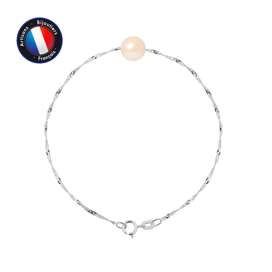 PERLINEA - Bracelet - Perle de Culture d'Eau Douce - Diamètre 8-9 mm Rose - Or Blanc