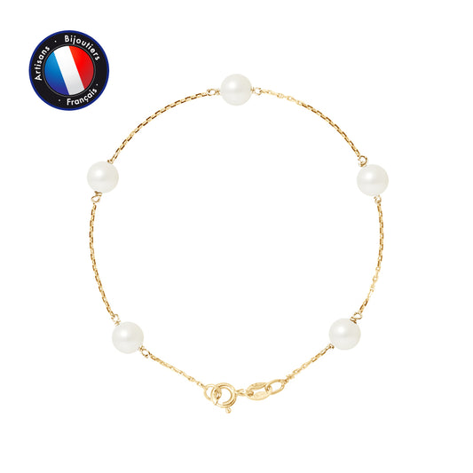 PERLINEA - Bracelet - Perle de Culture d'Eau Douce - Ronde 6-7 mm Blanc - Or Jaune