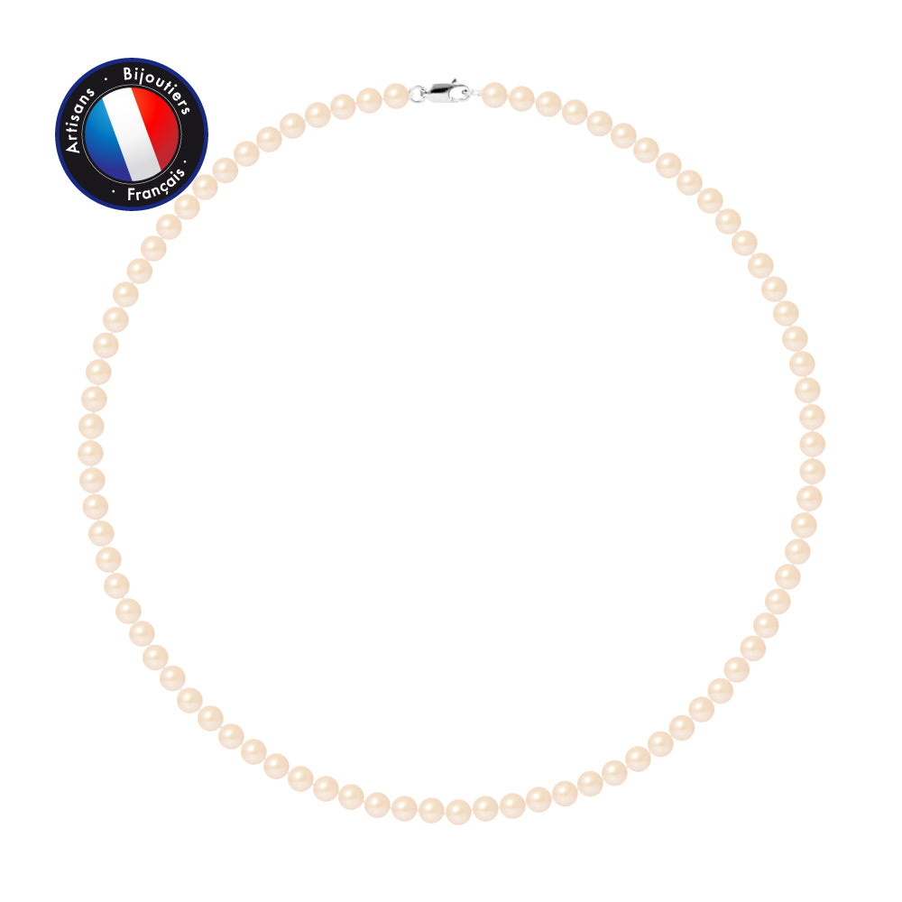 PERLINEA - Collier - Perles de Culture d'Eau Douce Ronde 5-6 mm Rose - Or Blanc