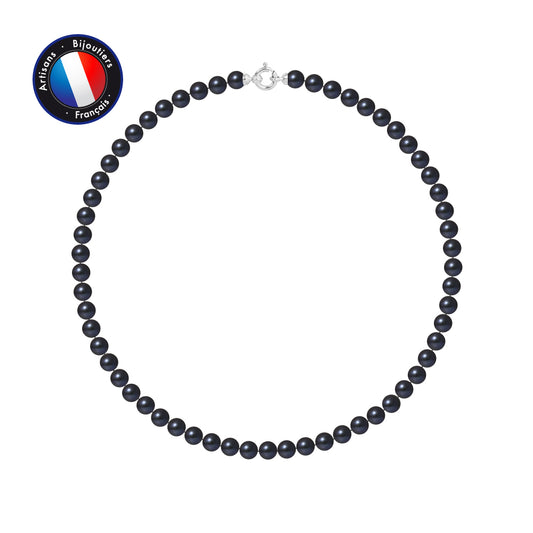 PERLINEA - Collier - Perles de Culture d'Eau Douce Ronde 6-7 mm Black Tahiti - Or Blanc