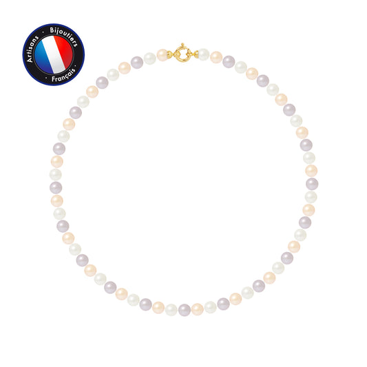 PERLINEA - Collier - Perles de Culture d'Eau Douce Riz 6-7 mm Multicolore - Or Jaune