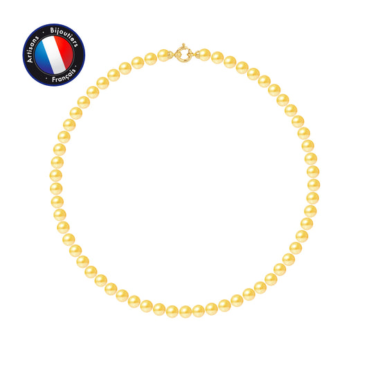 PERLINEA - Collier - Perles de Culture d'Eau Douce Ronde 6-7 mm Gold - Or Jaune