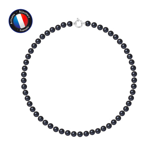 PERLINEA - Collier - Perles de Culture d'Eau Douce Ronde 7-8 mm Black Tahiti - Or Blanc