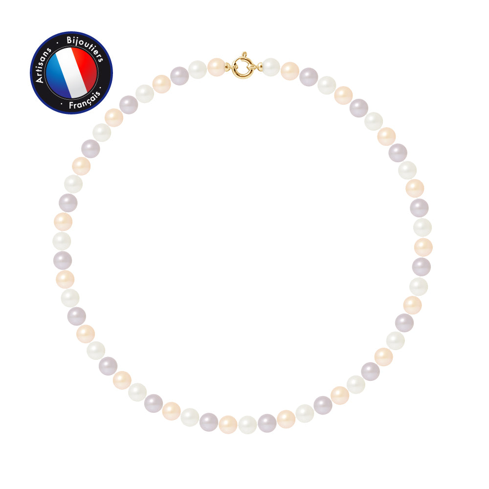 PERLINEA - Collier - Perles de Culture d'Eau Douce - Diamètre 8-9 mm Multicolore - Or Jaune