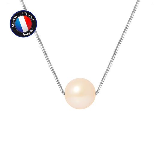 PERLINEA - Collier - Perle de Culture - Diamètre 9-10 mm Rose - Or Blanc