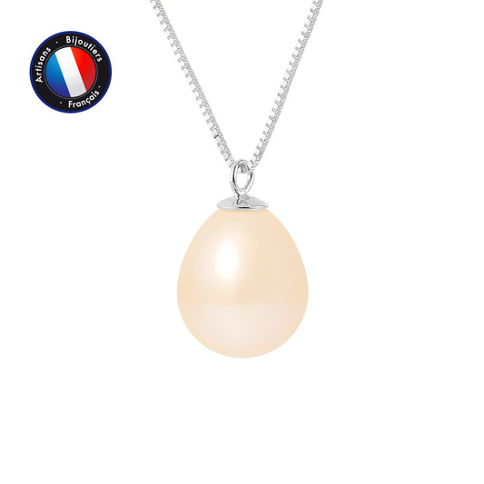 PERLINEA - Collier - Perle de Culture - Diamètre 9-10 mm Rose - Or Blanc