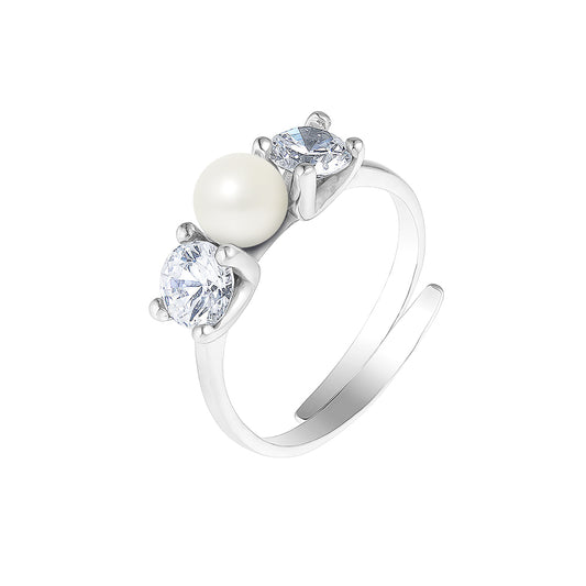 PERLINEA - Bague - Perle de Culture d'Eau douce - Bouton Diamètre 5-6 mm Blanc - Taille Réglable - Argent 925 Millièmes