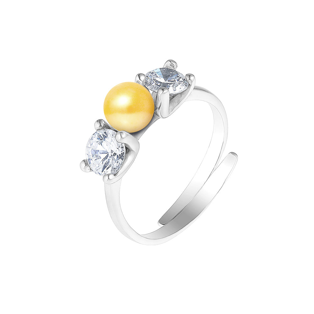 PERLINEA - Bague - Perle de Culture d'Eau douce - Bouton Diamètre 5-6 mm Gold - Taille Réglable - Argent 925 Millièmes