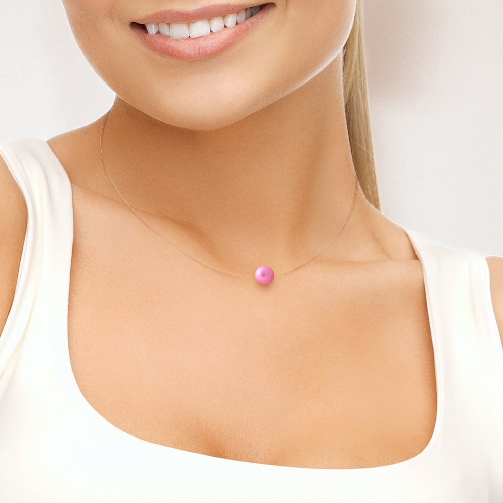 PERLINEA - Collier - Perle de Culture d'Eau Douce - Diamètre 9-10 mm Rose Fushia - Argent 925 Millièmes