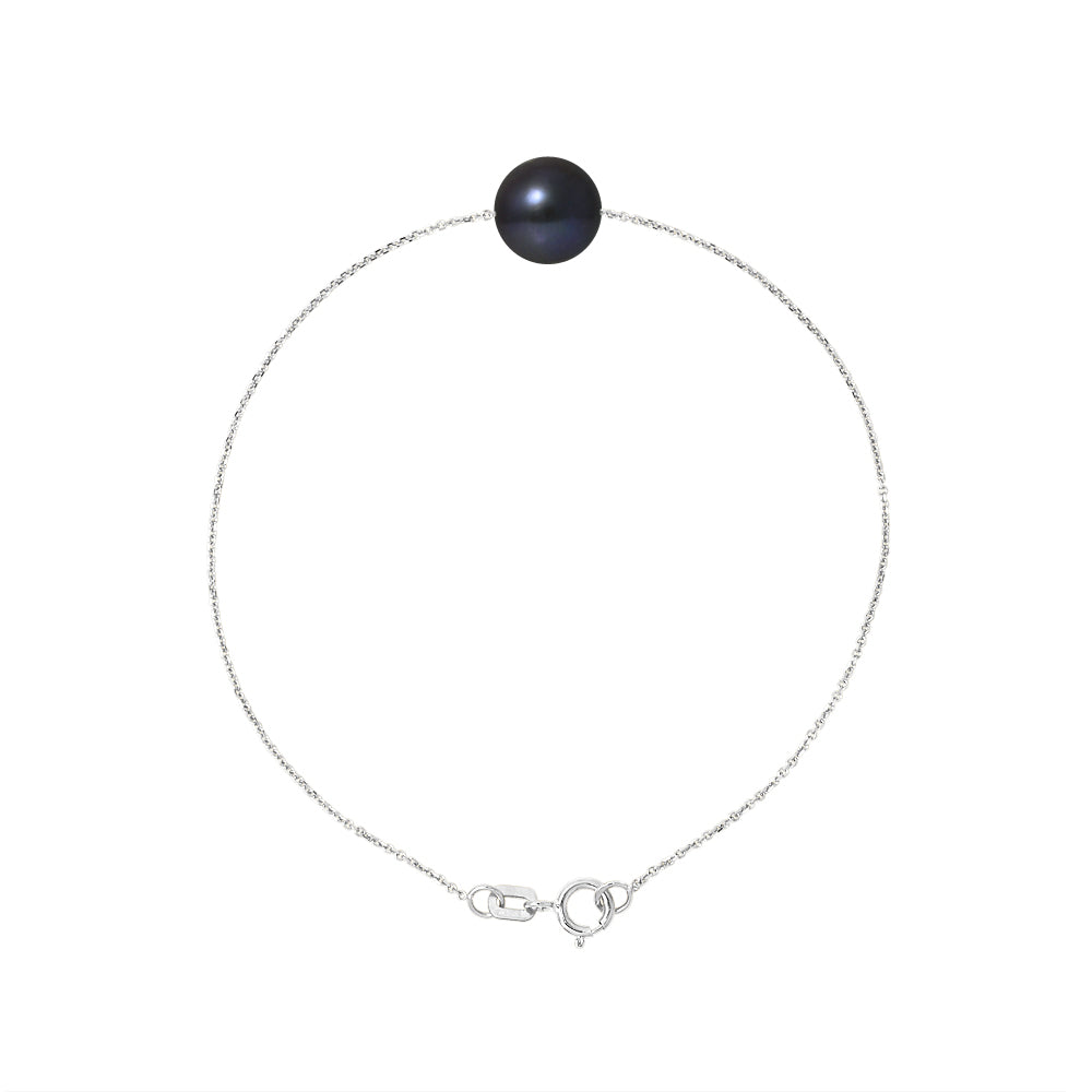 PERLINEA - Bracelet - Perle de Culture d'Eau Douce - Diamètre 8-9 mm Black Tahiti - Argent 925 Millièmes