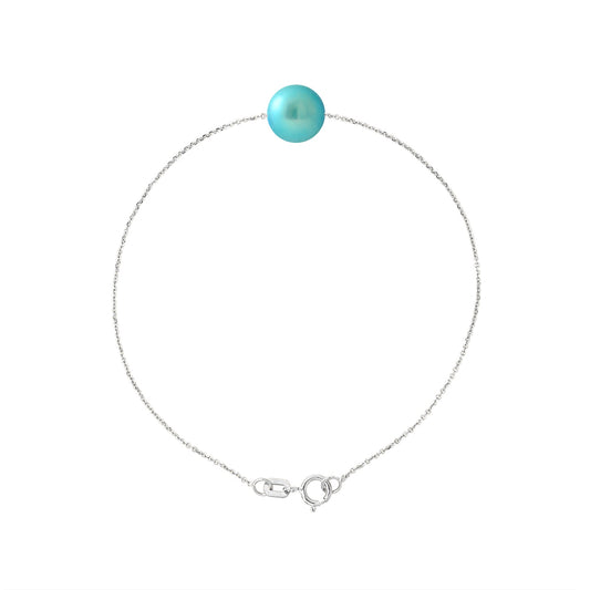 PERLINEA - Bracelet - Perle de Culture d'Eau Douce - Diamètre 8-9 mm Bleu Turquoise - Argent 925 Millièmes