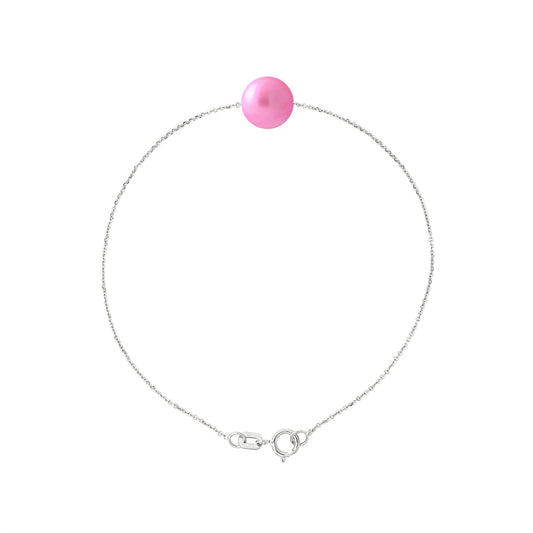 PERLINEA - Bracelet - Perle de Culture d'Eau Douce - Diamètre 8-9 mm Rose Fushia - Argent 925 Millièmes