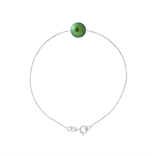 PERLINEA - Bracelet - Perle de Culture d'Eau Douce - Diamètre 8-9 mm Vert Intense - Argent 925 Millièmes