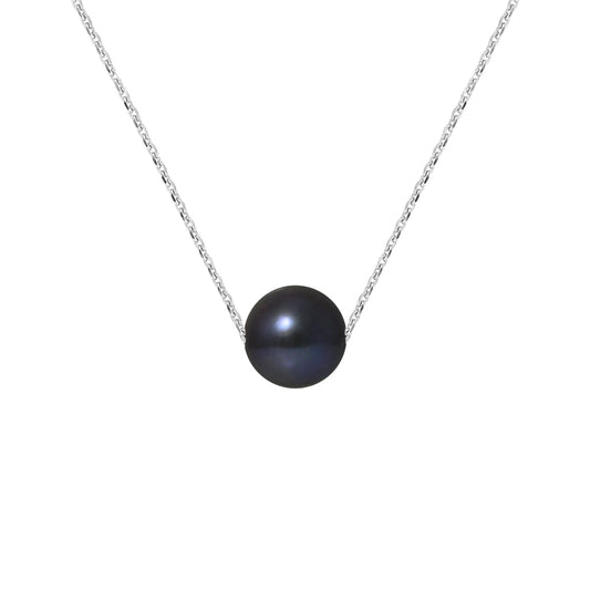 PERLINEA - Collier - Perle de Culture d'Eau Douce - Diamètre 8-9 mm Black Tahiti - Argent 925 Millièmes