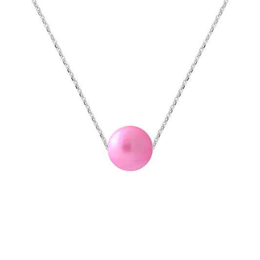 PERLINEA - Collier - Perle de Culture d'Eau Douce - Diamètre 8-9 mm Rose Fushia - Argent 925 Millièmes