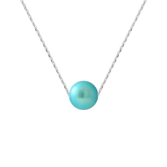 PERLINEA - Collier - Perle de Culture d'Eau Douce - Diamètre 8-9 mm Bleu Turquoise - Argent 925 Millièmes