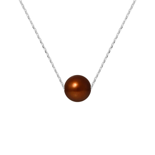 PERLINEA - Collier - Perle de Culture d'Eau Douce - Diamètre 8-9 mm Chocolat - Argent 925 Millièmes