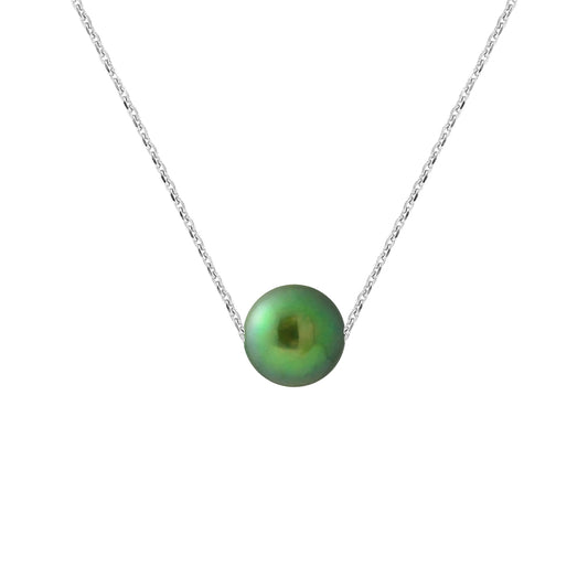 PERLINEA - Collier - Perle de Culture d'Eau Douce - Diamètre 8-9 mm Vert Intense - Argent 925 Millièmes