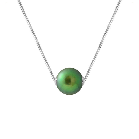 PERLINEA - Collier - Perle de Culture d'Eau Douce - Diamètre 9-10 mm Vert Intense - Argent 925 Millièmes