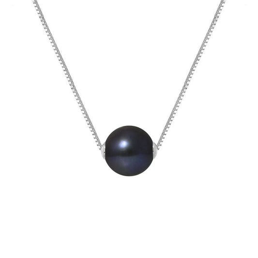 PERLINEA - Collier - Perle de Culture d'Eau Douce - Diamètre 9-10 mm Black Tahiti - Argent 925 Millièmes