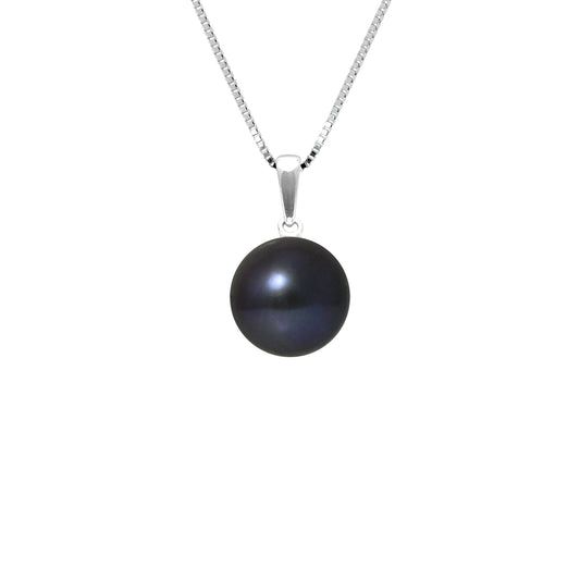 PERLINEA - Collier - Perle de Culture d'Eau Douce - Diamètre 9-10 mm Black Tahiti - Argent 925 Millièmes